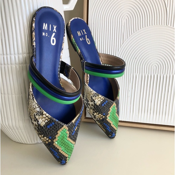 Mix No. 6 New Izabela snake skin blue green black flats Size 6 - Picture 7 of 17